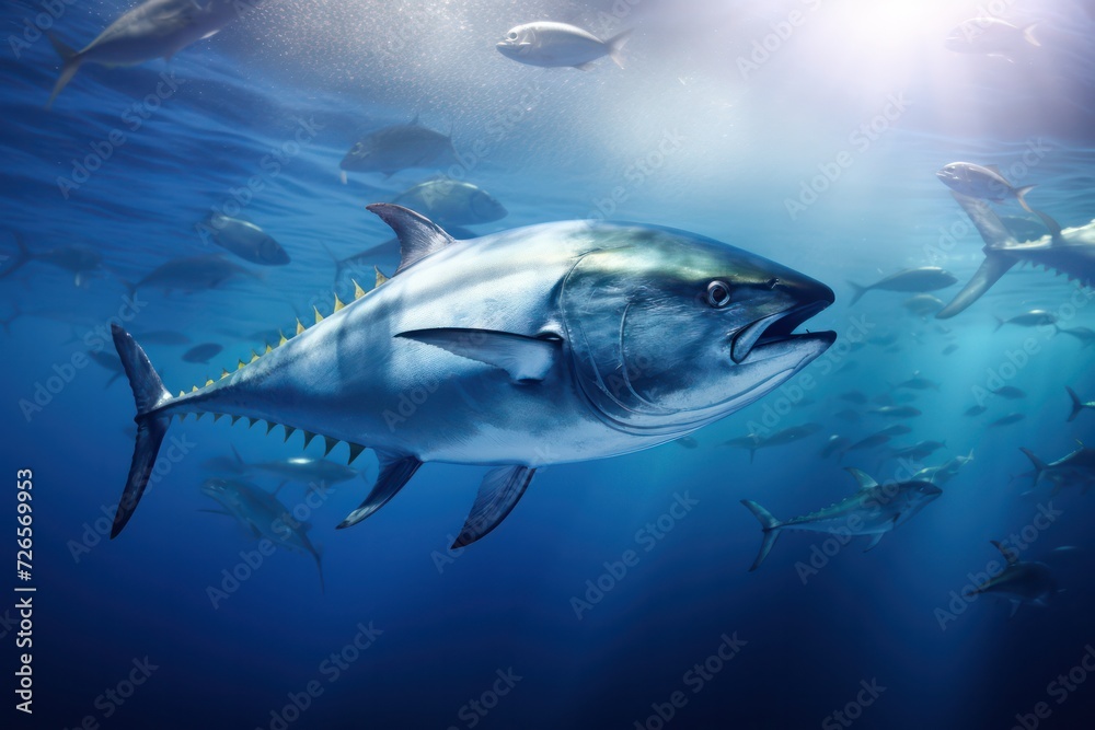 Naklejka premium blue fin tuna fish underwater closeup