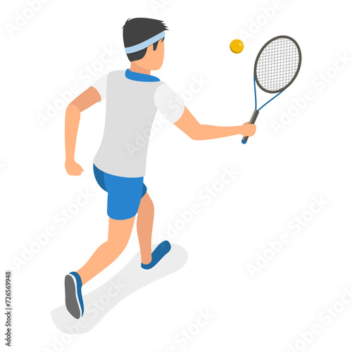 3D Isometric Flat Vector Set of Tennis Players, Summer Sport. Item 4