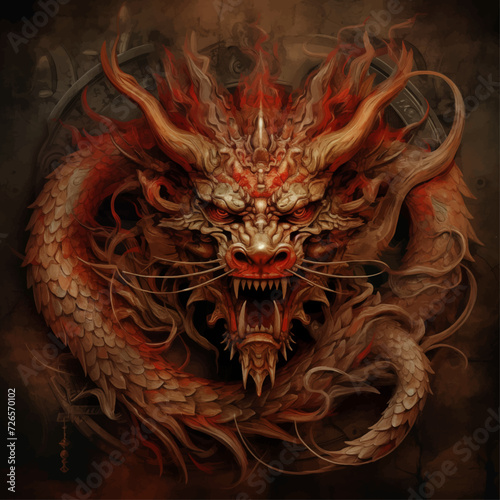 traditional red chinese dragon for chinese new year 2024, chinese lucky dragon symbol, Lùhng, ryū, 龍/竜, yong, 용, mungkorn, มังกรจีน, rồng, generative AI