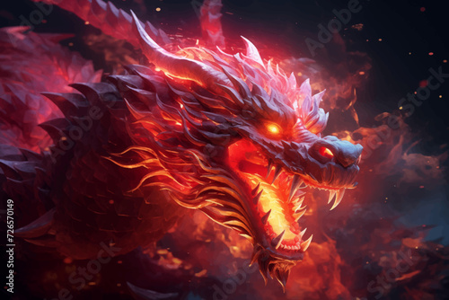 traditional red chinese dragon for chinese new year 2024, chinese lucky dragon symbol, Lùhng, ryū, 龍/竜, yong, 용, mungkorn, มังกรจีน, rồng, generative AI