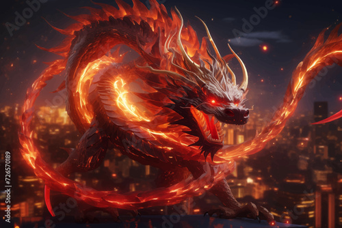 traditional red chinese dragon for chinese new year 2024, chinese lucky dragon symbol, Lùhng, ryū, 龍/竜, yong, 용, mungkorn, มังกรจีน, rồng, generative AI