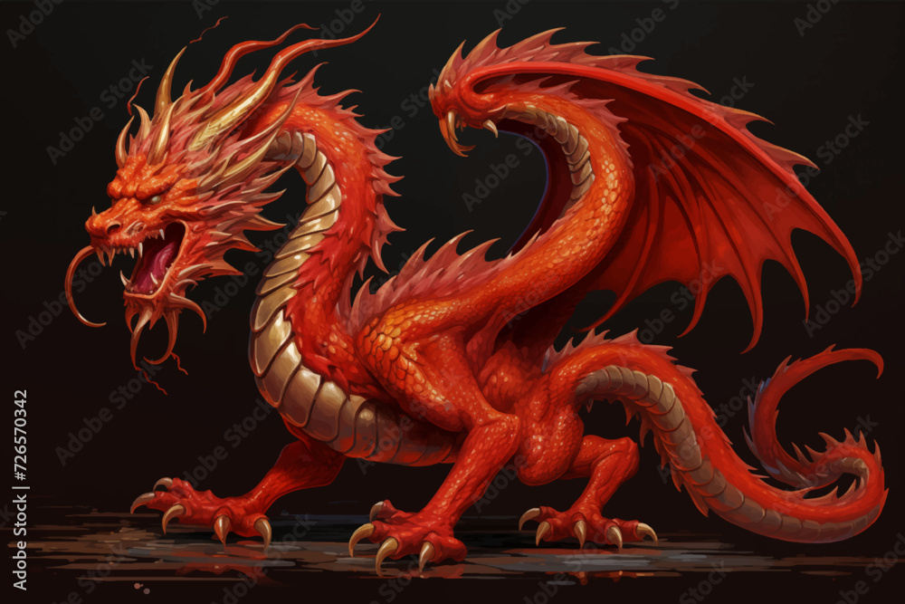 Obraz premium traditional red chinese dragon for chinese new year 2024, chinese lucky dragon symbol, Lùhng, ryū, 龍/竜, yong, 용, mungkorn, มังกรจีน, rồng, generative AI