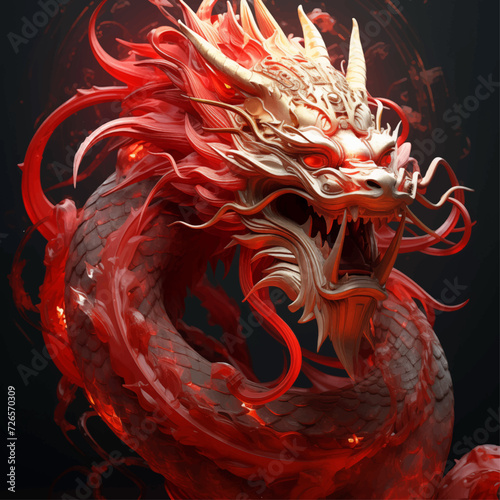 traditional red chinese dragon for chinese new year 2024, chinese lucky dragon symbol, Lùhng, ryū, 龍/竜, yong, 용, mungkorn, มังกรจีน, rồng, generative AI