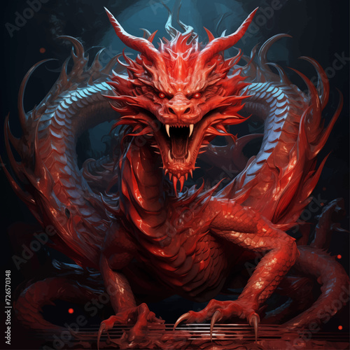 traditional red chinese dragon for chinese new year 2024, chinese lucky dragon symbol, Lùhng, ryū, 龍/竜, yong, 용, mungkorn, มังกรจีน, rồng, generative AI