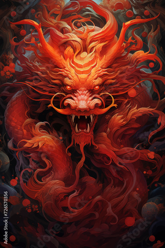 traditional red chinese dragon for chinese new year 2024, chinese lucky dragon symbol, Lùhng, ryū, 龍/竜, yong, 용, mungkorn, มังกรจีน, rồng, generative AI