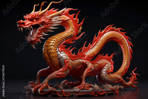 traditional red chinese dragon for chinese new year 2024, chinese lucky dragon symbol, Lùhng, ryū, 龍/竜, yong, 용, mungkorn, มังกรจีน, rồng, generative AI © Paulina