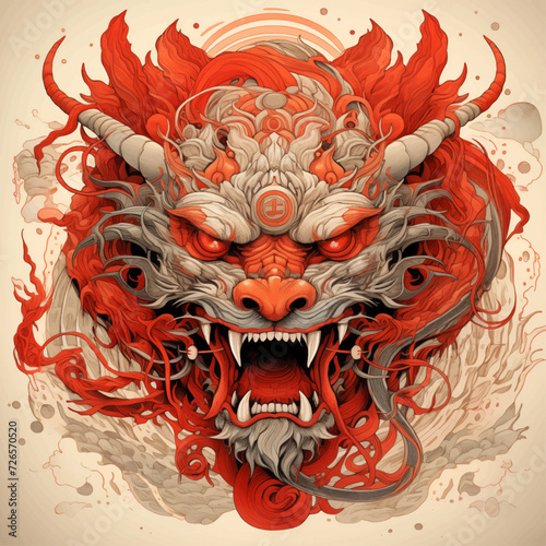 traditional red chinese dragon for chinese new year 2024, chinese lucky dragon symbol, Lùhng, ryū, 龍/竜, yong, 용, mungkorn, มังกรจีน, rồng, generative AI