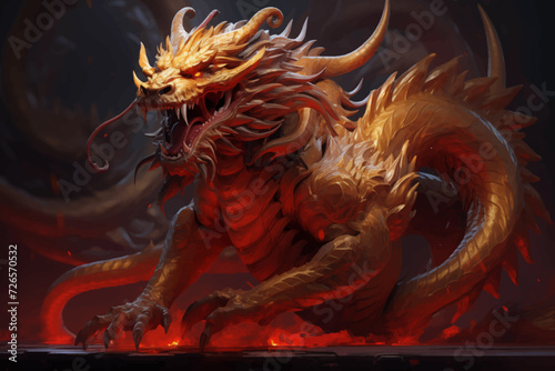 traditional red chinese dragon for chinese new year 2024, chinese lucky dragon symbol, Lùhng, ryū, 龍/竜, yong, 용, mungkorn, มังกรจีน, rồng, generative AI