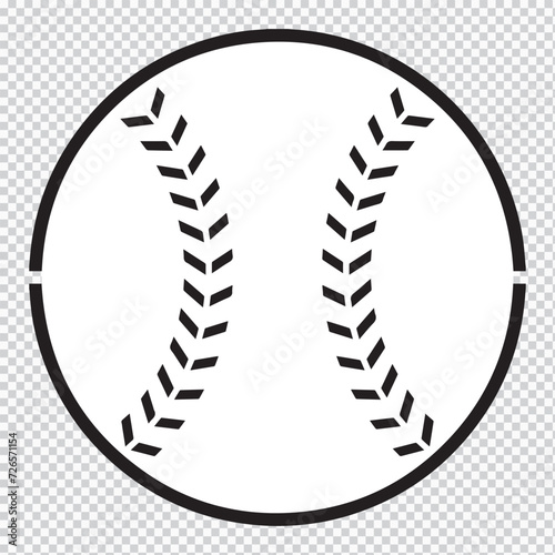 Baseball ball sign. Black softball icon isolated on white background. Equipment for professional american sport. Symbol of play, team, game and competition, recreation. Flat design Vector illustration