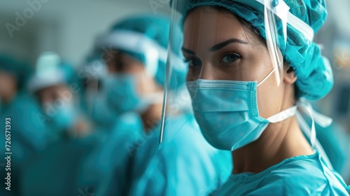 Essential and medical workers wearing uniform in hospital