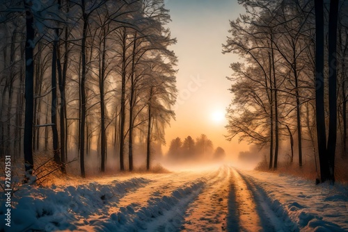 sunrise in the forest in winter  © Muhammad