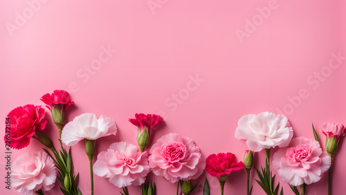 Carnation pink background, suitable for Mother's Day, International Women's Day, and other similar celebrations. Space for text. © TingYi