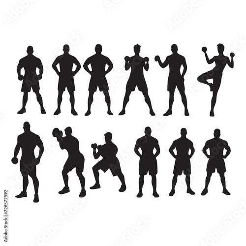 Vector silhouettes depicting various athletes engaged in dynamic workout routines  ideal for a sporty and motivational gym collection set
