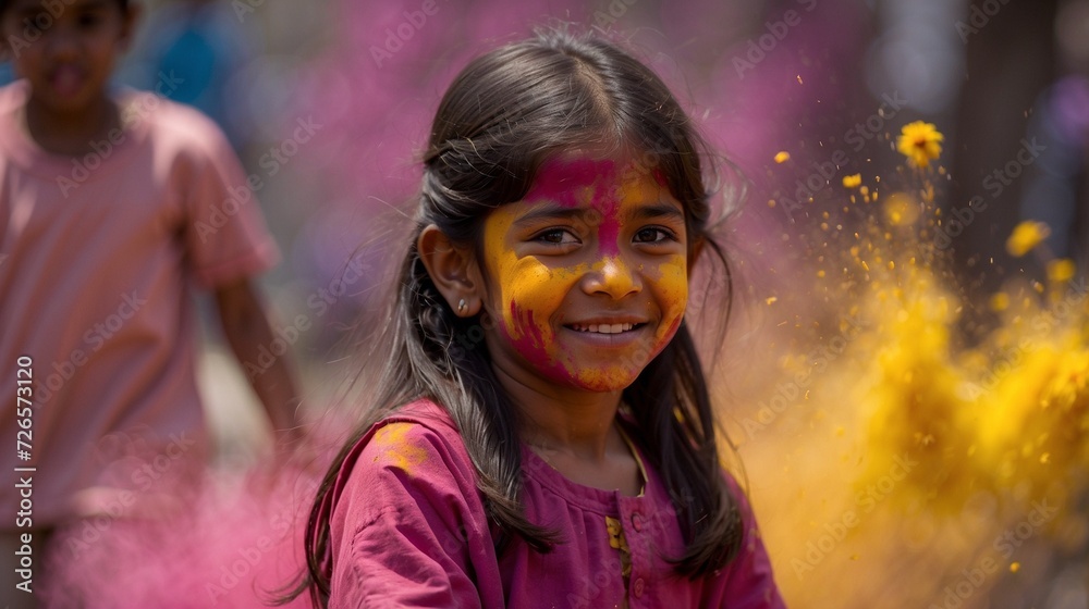 Little girl celebrate holi