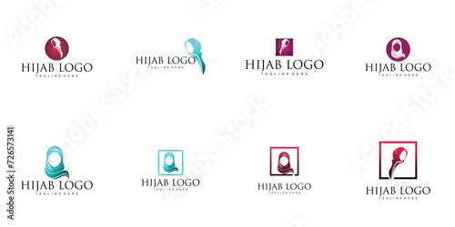Top set Moslem hijab logo design with modern style premium vector