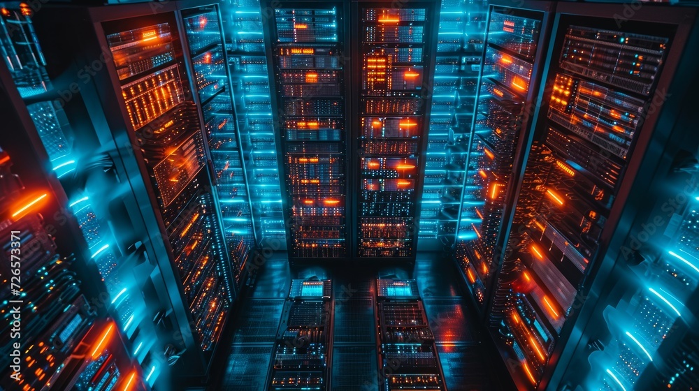 Obraz premium Data Center With Illuminated Server Racks