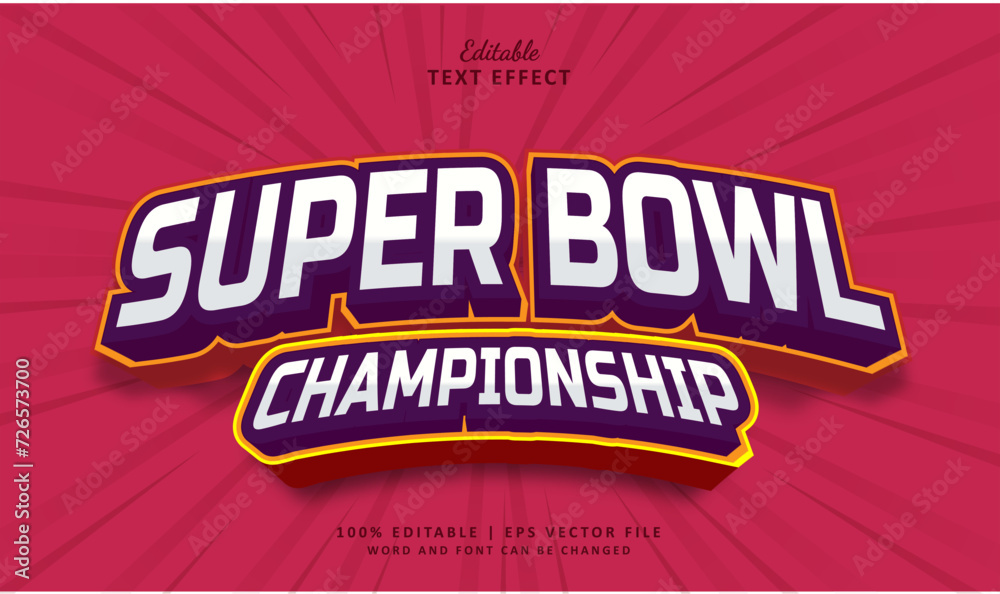 Text Effect Super Bowl Championship Style. Editable Text Effect Style Sport Vintage. - obrazy, fototapety, plakaty 