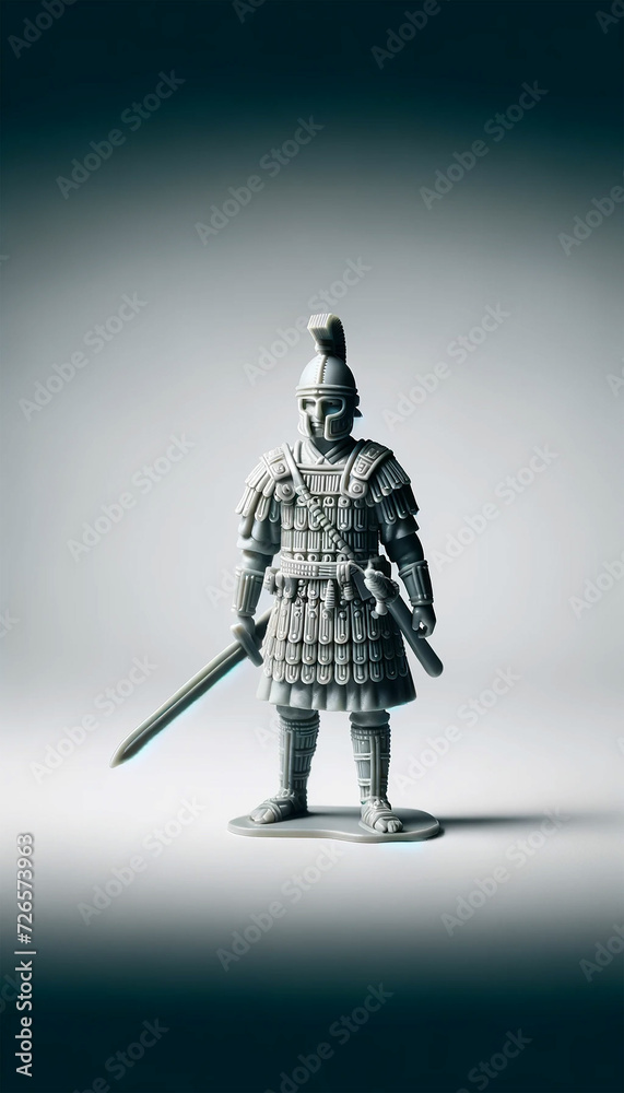 Fototapeta premium Toy medieval warrior. Plastic Roman soldier with a sword.