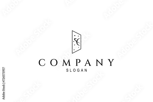 Vector logo with an abstract image of a portal to outer space decorated with planets and stars.