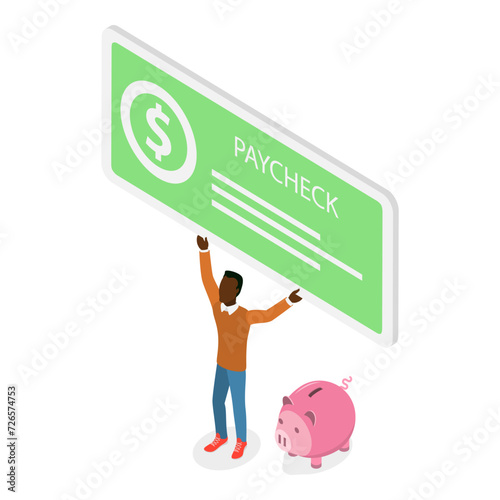 3D Isometric Flat Vector Illustration of Paycheck, Voucher for Getting Money. Item 1