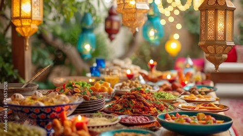 delicious dishes on the table for Iftar photo