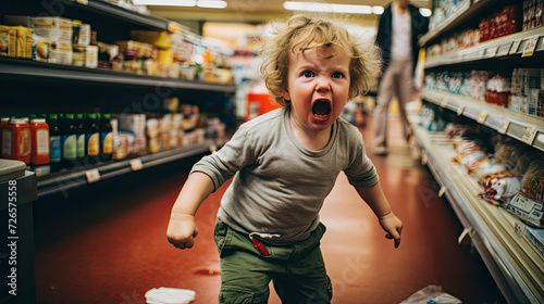 Toddler Having a Temper on the Floor in Grocery Store