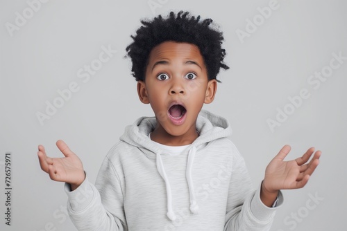 A joyful young boy expressing surprise