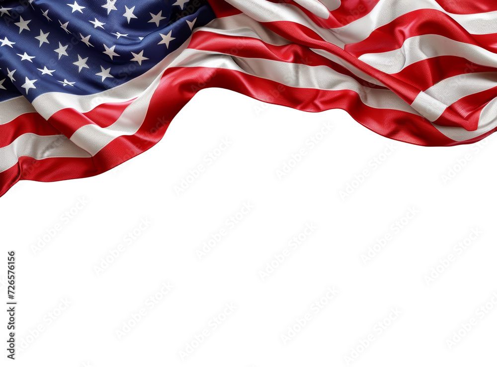 US American flag isolated on white transparent, copy space, National holiday template, PNG