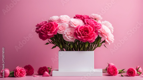 Carnation pink background, suitable for Mother's Day, International Women's Day, and other similar celebrations. Space for text. photo