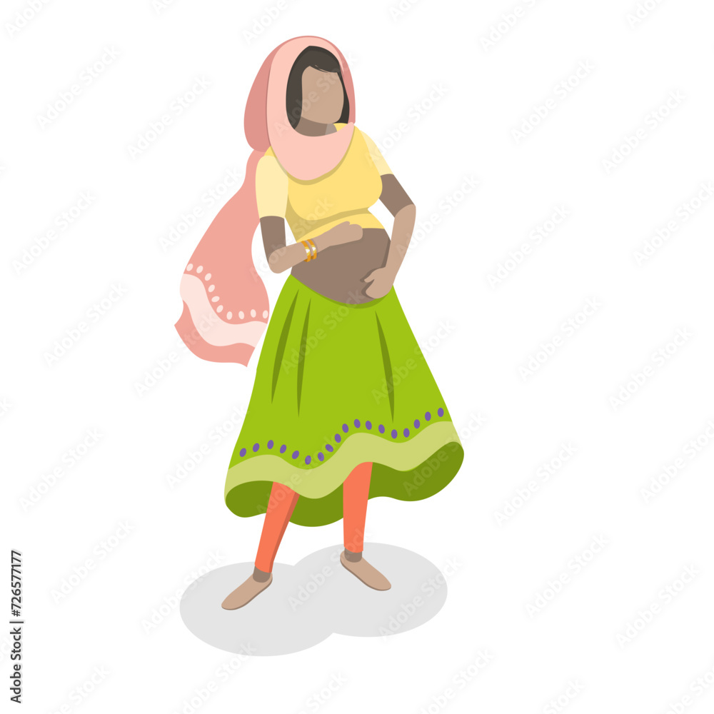 Fototapeta premium 3D Isometric Flat Vector Set of Different Ethnicity And Pregnancy, Maternity and Motherhood. Item 5