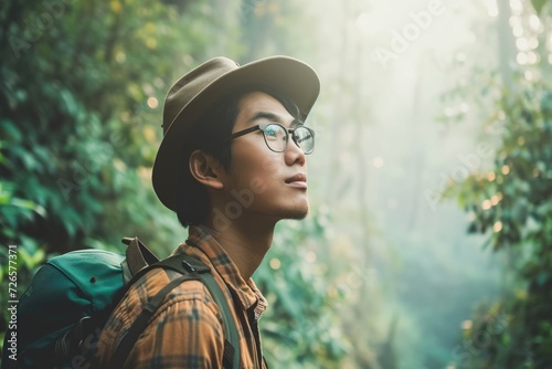 Young Asian mans travel portrait.