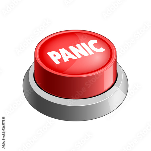 Panic red button isolated on white background vector illustration. Concept illustration. Hand drawn color vector illustration.