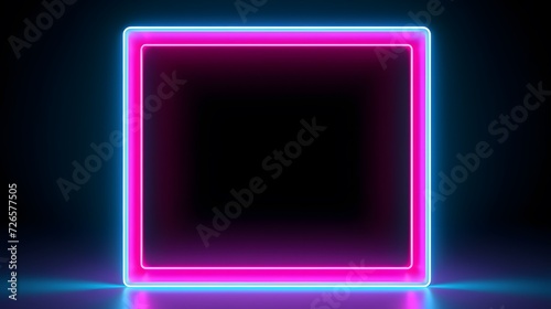 Vector 3d render, square glowing in the dark, pink blue neon light, illuminate frame design. Abstract cosmic vibrant color backdrop. Glowing neon light. Neon frame with rounded corners