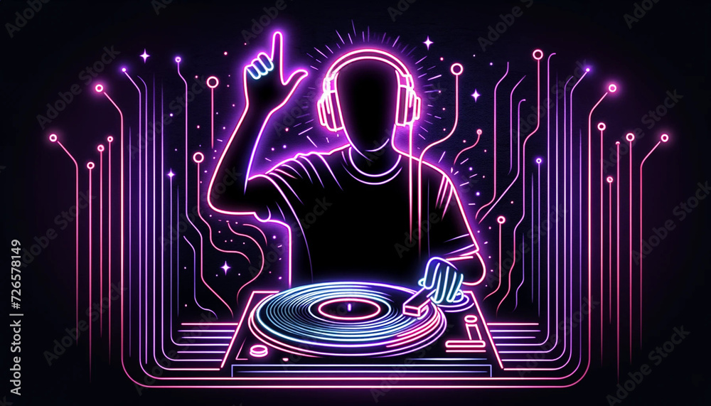 neon sign of a dj in action, generative ai