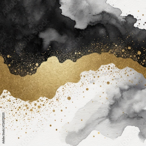 Black and white watercolor background with gold glitter © Nathan