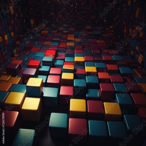 an abstract composition of colorful cubes in the shape of squares