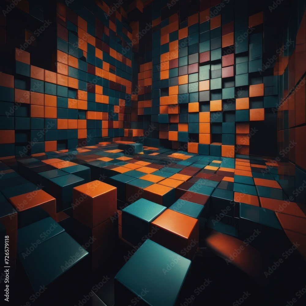 an abstract composition of colorful cubes in the shape of squares