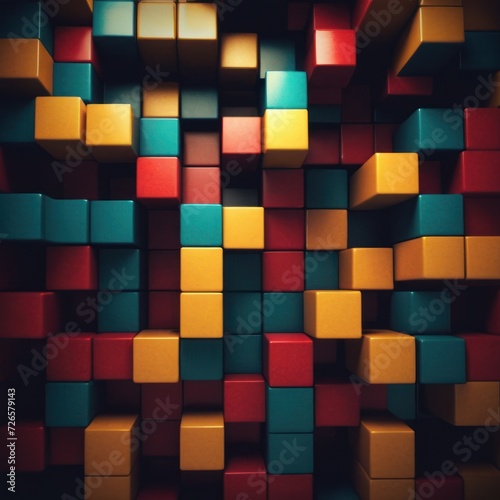 an abstract composition of colorful cubes in the shape of squares