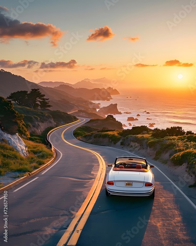  road trip with an image of a car driving along in highway at sunset