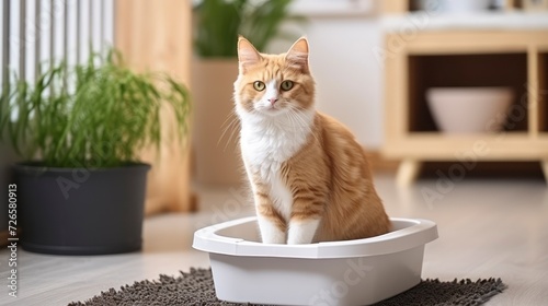 A Cute Cat Contentedly Settled in Its Litter Box Inside the Room photo