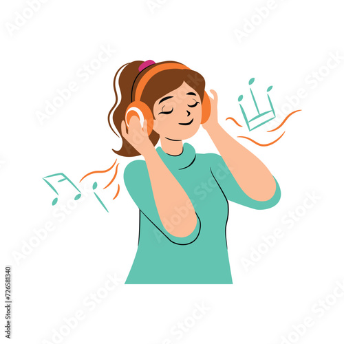 Happy girl listening to music in headphones