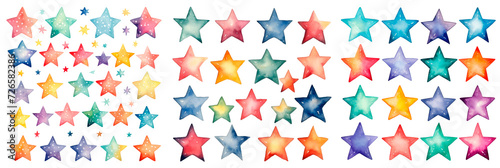 Set of watercolor colorful star, isolated on transparent background