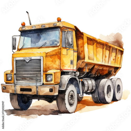 Watercolor dump truck, isolated on transparent background