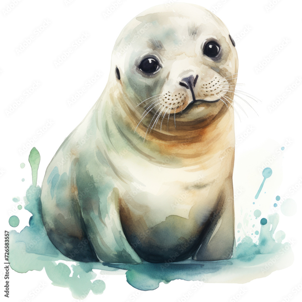 Obraz premium Watercolor seal isolated on transparent background