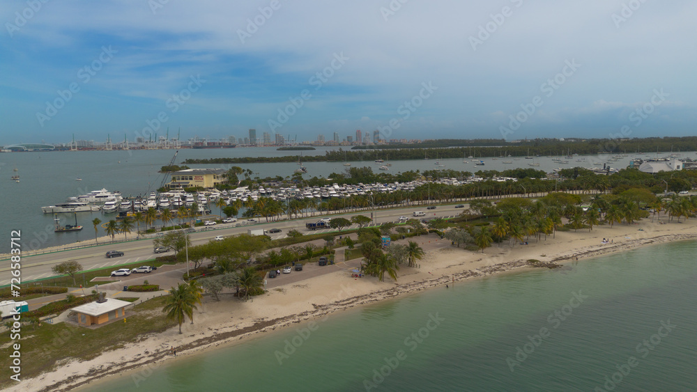 Aerial view of the pretty bay of Key Biscayne in Florida, USA