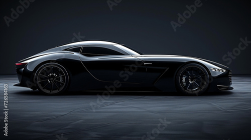 Black sports car on dark grey background in a studio. © Jammy Jean