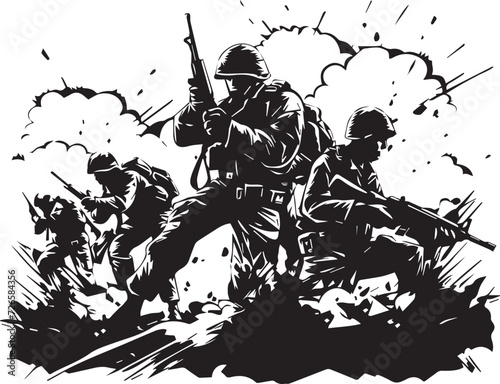 Army Group of Soldiers Vector Illustration