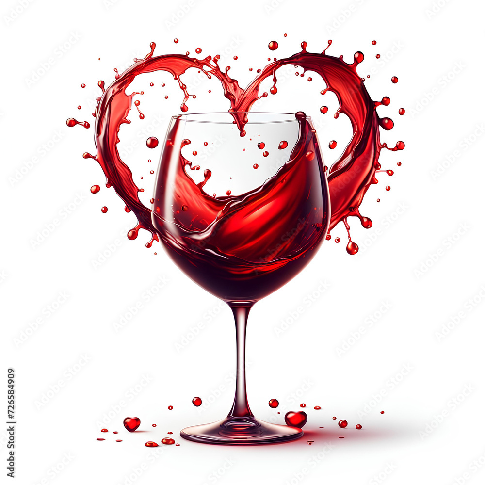 red wine in wineglass with red wine splash heart shape isolated on white background red wine in wineglass with red wine splash heart shape isolated on white background