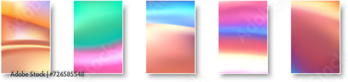Set of colorful hologram paper card. Abstract holographic wavy gradient mesh color backgrounds.