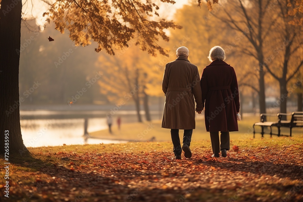 couple walking in autumn park couple walking in autumn park